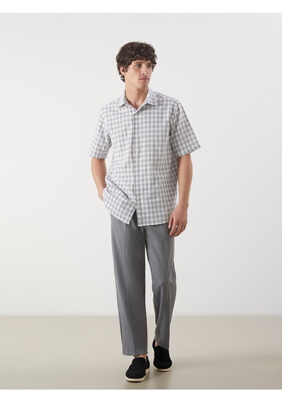 Lcw Vision Ekru Regular Fit Kısa Kollu Ekose Erkek Gömlek