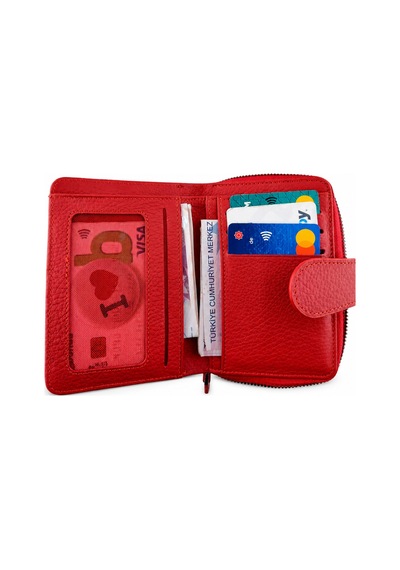 Alphaclub Bag Kadın Çok Bölmeli Kartlıklı Çıtçıt Kapamalı Cüzdan Kırmızı