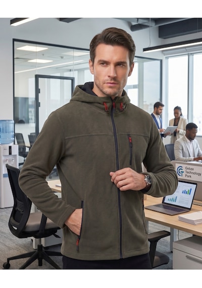 Luxıc Core Erkek Kapüşonlu Füme Polar 3 Cepli Fermuarlı Sıcak Tutan Kışlık Outdoor Hoodie Günlük Stilpro