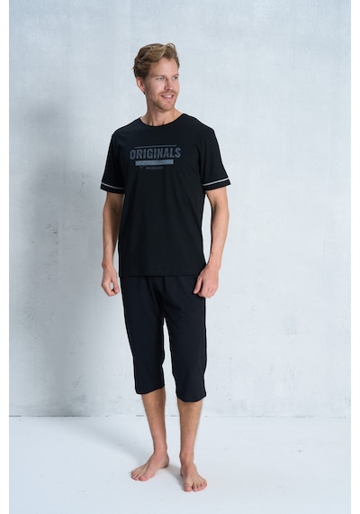 Over Sleep By Poleren Erkek Pijama Takımı Kapri & Bermuda Kısa Kol Siyah