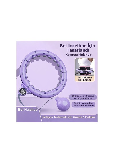 Dijital Lcd Ekranlı Masajlı Hulahoop Ayarlanabilir Ağırlıklı Egzersiz Çemberi Masaj Etkili Bel İnceltme Çemberi Mor - 929626792