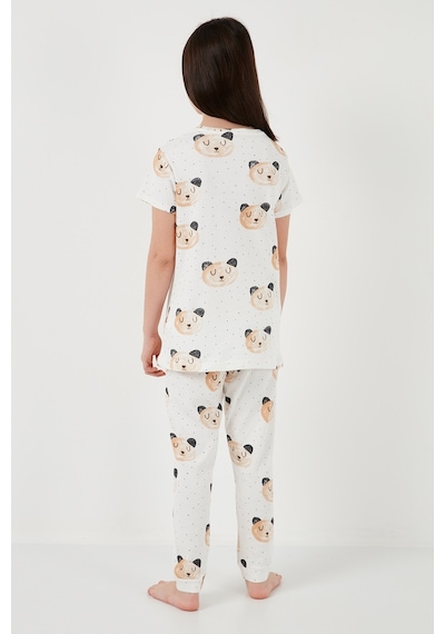 Lela % 100 Pamuk Bisiklet Yaka Kısa Kollu Kız Çocuk Pijama Takımı 6651002 Ekru
