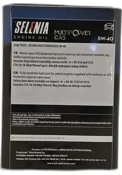 Petronas Selenia Multipower Gas 5W-40 Motor Yağı