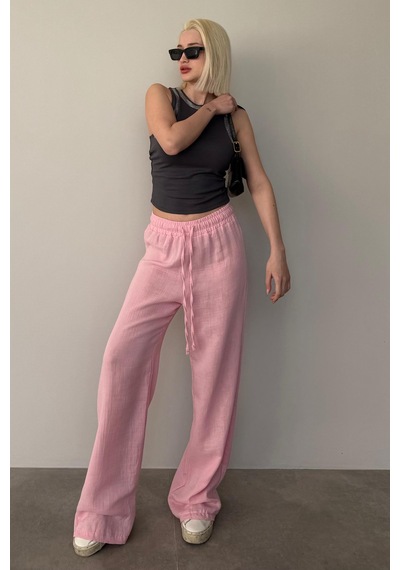 Madmext Pembe Bol Paça Müslin Kadın Pantolon Mg1980 Pembe