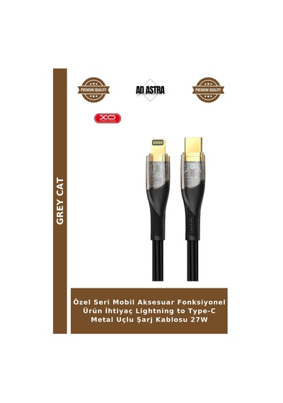 Özel Seri Mobil Aksesuar Fonksiyonel Ürün İhtiyaç Lightning To Type-c Metal Uçlu Şarj Kablosu 27w