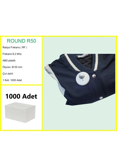 Round R50 Plastik Alarm Etiketi Rf Radyo Frekans 1000'li Koli