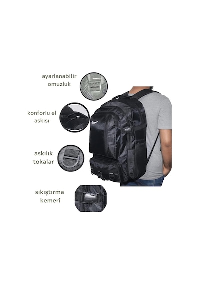 Xmlbayiciniz Baggor 50 Lt Siyah Büyük Boy Su Geçirmez Çok Gözlü Yürüyüş-seyahat-okul-dağcı-spor-trekking-günlük Sırt Çok Renkli