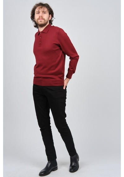 Pave Erkek Polo Yaka Yün Kazak 4538004 Bordo Bordo
