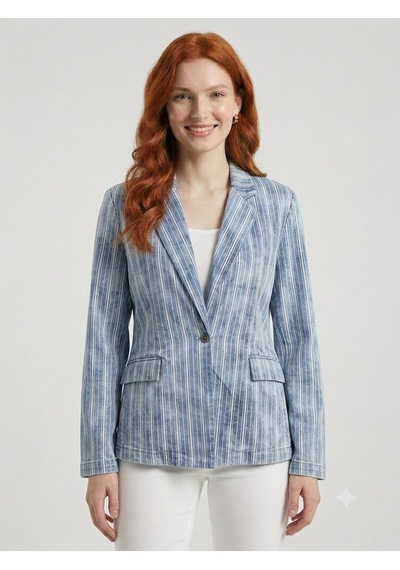 Neden Tekstil Kadın Çizgili Denim Blazer Ceket - Mavi