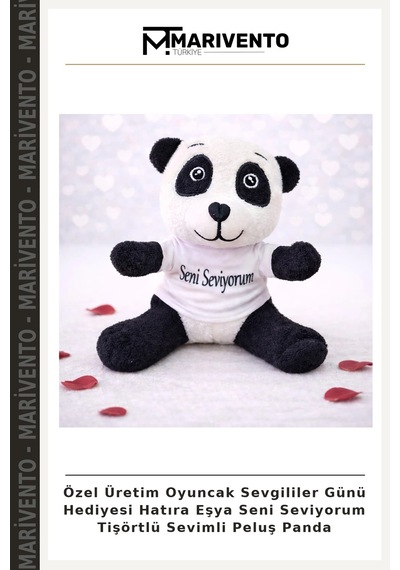 Özel Üretim Oyuncak Sevgililer Günü Hediyesi Hatıra Eşya Seni Seviyorum Tişörtlü Sevimli Peluş Panda Çok Renkli