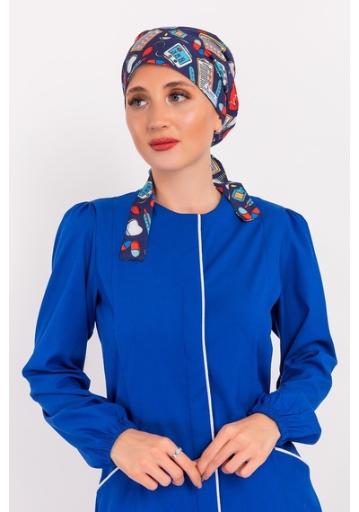 Lacivert İlkyardım Desenli Hemşire Doktor Tesettür Bone Çok Renkli
