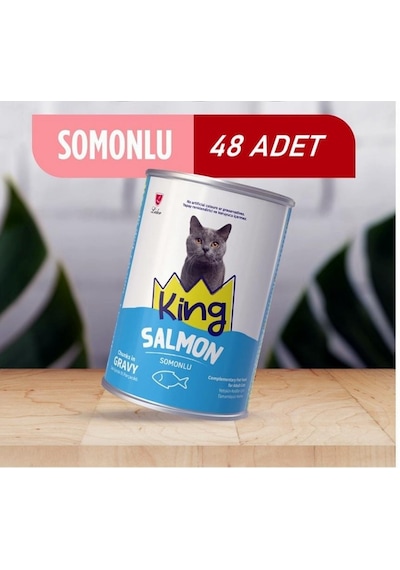 King Sos İçerisinde Et Parçacıklı Somonlu Kedi Konservesi 400 Gr 48 Adet