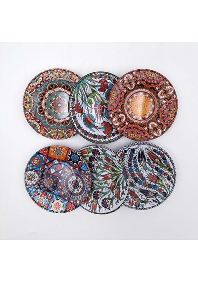6'lı Dekoratif Mandala Desenli Metal Bardak Altlığı Seti Çok Renkli