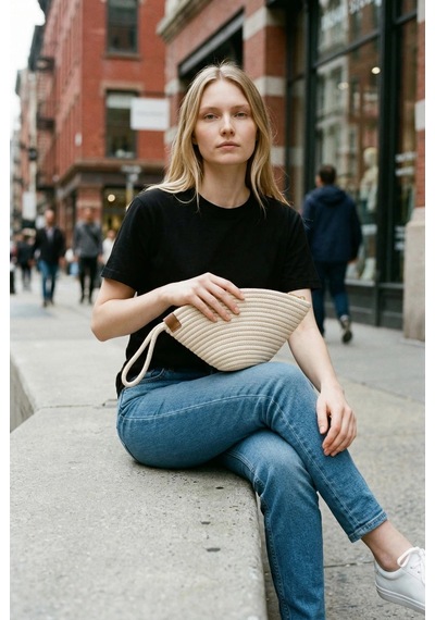 Efw Rome Handmade Hasır Clutch Çanta Bej