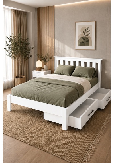 Shark New 2 Çekmeceli Çift Kişilik Mdf Karyola 140x190 Yatak Uyumlu - Beyaz Shark New 2 Çekmeceli Çift Kişilik Mdf Karyola 140x190 Yatak Uyumlu - Beyaz