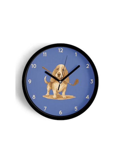Golf Sever Köpek Çizimi Modern Duvar Saati - 30cm - Önü Camlı Siyah Kasa - Sessiz Mekanizma-jh0738 Siyah