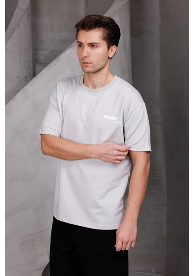 Erkek Baskılı Oversize Bisiklet Yaka 2 İki İplik Kompakt T-shirt Ekru