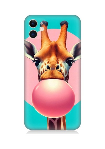 Apple Uyumlu iPhone 11 Balon Sakızlı Zürafa Desenli Silikon Kılıf Çok Renkli
