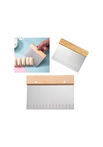 Hamur Spatula Kazıyıcı Şekillendirici Kesici Paslanmaz Çelik Kare 15 Cm Bambu Saplı Çelik Kahverengi Diğer