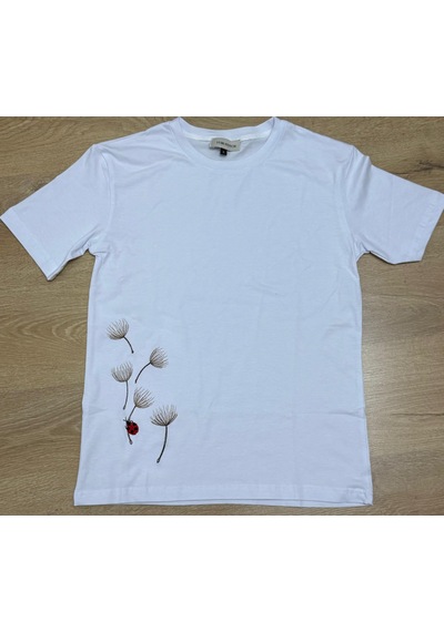 Yubistitch Tshirt Nakış İşlemeli Karahindiba- Penye- Beyaz