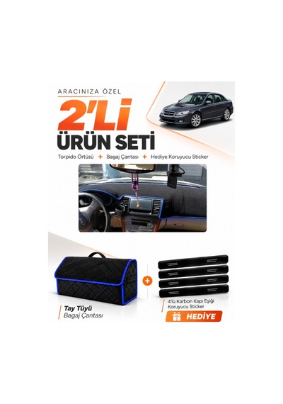 E-biz Subaru Legacy B4 2003-2009 Uyumlu Torpido Örtüsü + Tay Tüyü Çanta - Siyah-mavi - Su005