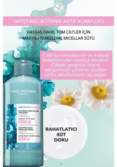 Yves Rocher Yüz&makyaj Temizleme Micellar Sütü-hassas Dahil Tüm Cilt-pure Algue Sensitive Botanik Kompleks 400ml
