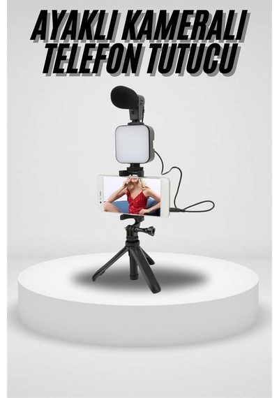 Telefon Vlog Kiti Tripod Mini Mikrofonlu Telefon Tutucu Standart