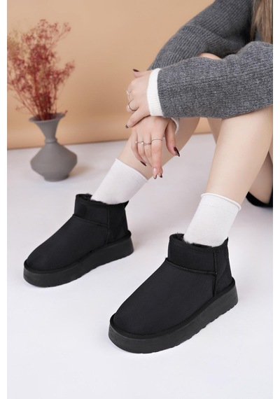 Nesilshoes Nesil Shoes Ypr 8391 Siyah Süet İçi Kürklü Su İtici Kadın Bot Siyah Nubuk