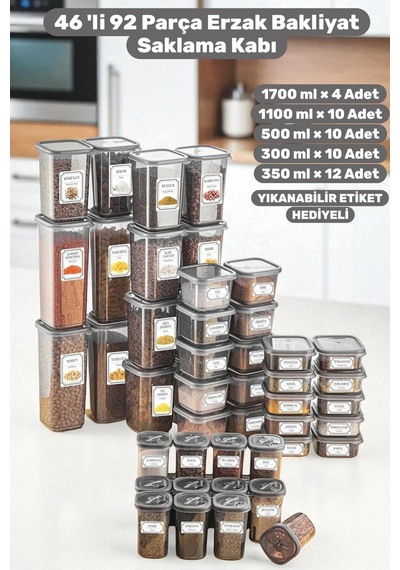 46'lı Kiler Ve Mutfak Saklama Kabı Seti Bakliyat Erzak Baharat Düzenleyici Bpa İçermeyen Erzak Kabı Gri - 694913432 Gri