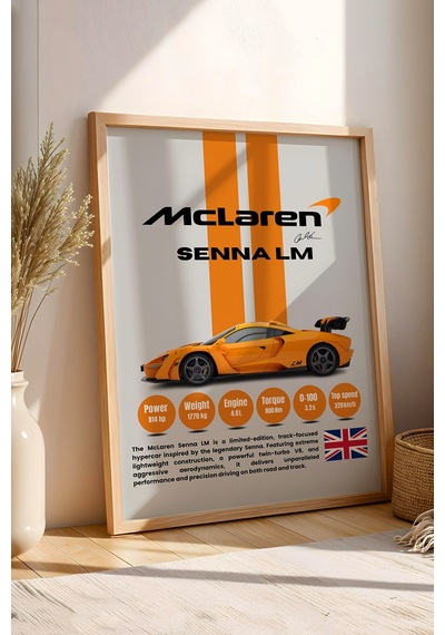Mclaren Senna Lm Tablo - Teknik Özellikli Hiper Araba Poster - Çerçeveli Duvar Dekoru Kayın