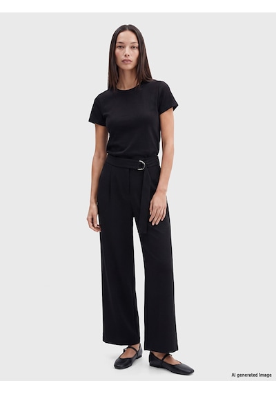 Lcw Everyday Siyah Beli Kemerli Pileli Kadın Krep Pantolon