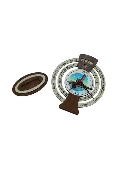 E38 El İşçiliği Kayseri Saat Kulesi Ahşap Takvimli Masa Saati 25x20 Cm- 6009