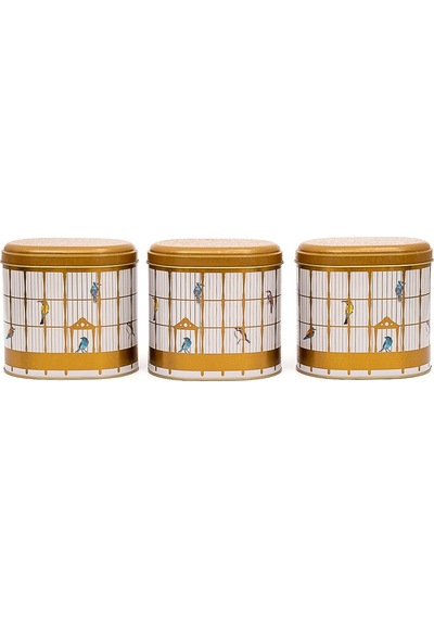Bird Cage Desenli Oval Metal Saklama Kabı Seti 3 Lü