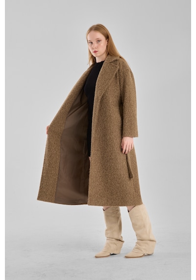 Haki Buklet Kaşe Oversize Kaban Haki