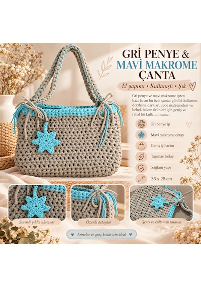Gri & Mavi Büyük Omuz Çantası Gri - Mavi