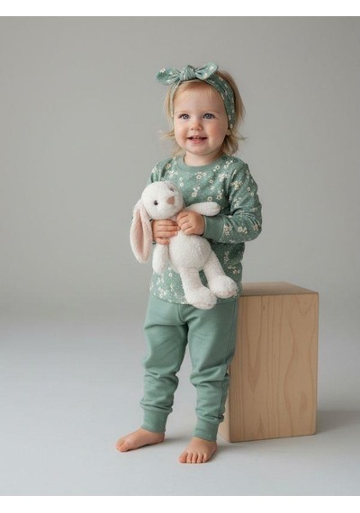 Zekids Kız Çocuk Pamuklu Çiçek Desenli Pijama Takımı-16851 Mint
