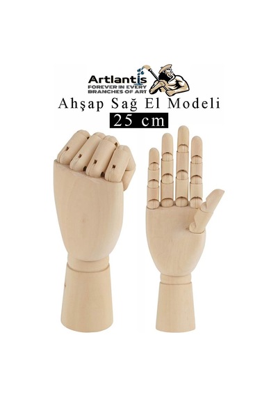 Ahşap Sağ El Modeli 25 Cm 1 Adet Sağ El Maketi Bayan Ahşap Manken Sağ El Parmak Model Hareketli Esnek Eskiz Çizim Boyama