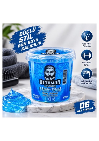 Ottoman Kasırga Hair Gel Islak Sert Saç Jölesi 150 Ml Mavi Güçlü Tutuş Parlak Görünüm 1 Adet