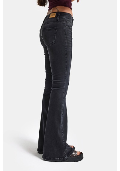 Itsbasic Kadın Füme 2s6-1 Swl Mid Rise Flare Fit Kemer Detaylı Esnek Kumaş Denim Jean