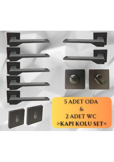 Stilo Antrasit 5 Adet Oda 2 Adet Wc Kare Rozetli Kapı Kolu Set - Stılo Ant 5+2