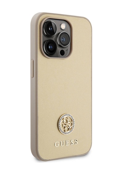 Apple Uyumlu iPhone 14 Pro Max Kılıf Guess Lisanslı Deri 4g Metal Logo Strass Kapak Siyah