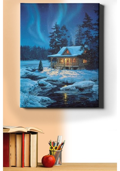 Webstyle Sayılarla Boyama Seti Çerçeveli Kasnaklı Karlı Ev 60x75 Cm