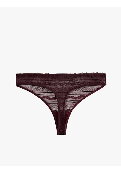 Koton Rahat Kalıp Normal Bel Dantelli String Külot Bordo 7wlk30123mk