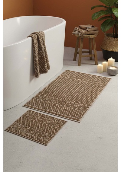 İskandinav Desen 2 Li Banyo & Klozet Paspas Takımı Kahverengi
