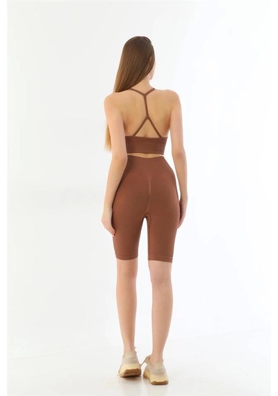 Kahve Mı Emay 3921 Soft Seamless Ripli Tayt Yoga Takımı Çok Renkli