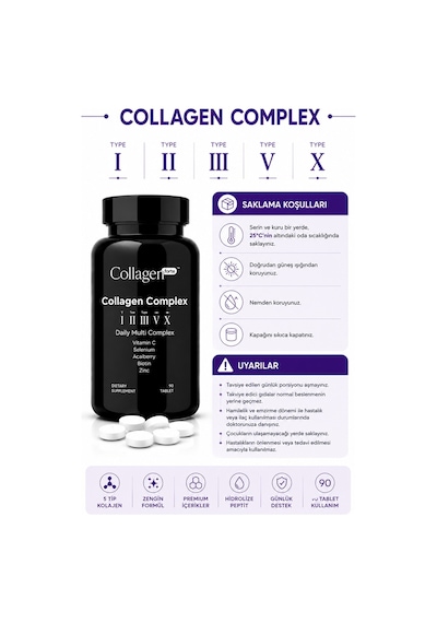 Collagen Forte Platinum 5 Tip Kolajen Vitamin ve Mineral İçeren Takviye Gıda 500 MG 90 Tablet