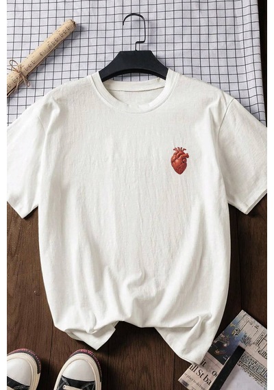Spoyi Angel Heart Tasarımlı %100 Pamuk Yarım Oversize Beyaz T-lhirt