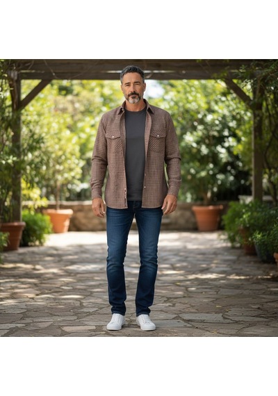 Klasik Pamuklu Uzun Kollu Çift Cepli Gömlek Regular Kalıp Açık Kahverengi