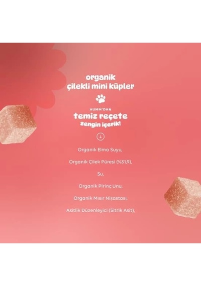 Mey İthalat Organik Çilekli Glutensiz Vegan Mini Küpler 30 Gr