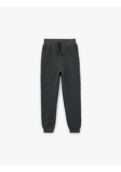 Koton Pamuklu Şardonlu Beli Lastikli Basic Jogger Eşofman Altı Antrasit 6wmb40025tk Antrasit